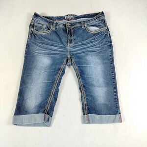 Reign Jeans Shorts Womens 18 Blue Curvy Cuffed Bermuda Capri Stretch Denim Faded